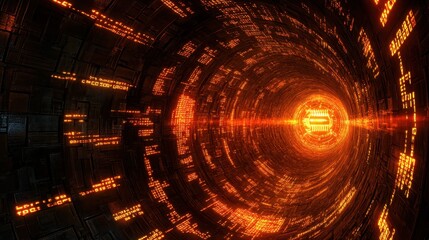 Fototapete - Exploring futuristic technology concepts in a dynamic digital environment a vibrant tunnel view