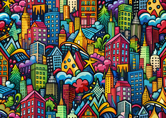  Vibrant Cityscape. A Colorful Urban Doodle Illustration