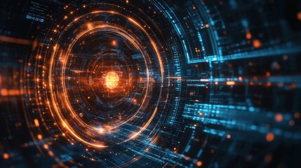 Fototapete - Dynamic circular data visualization digital realm abstract art futuristic technology close-up view innovation concept