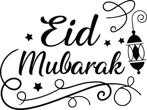 Eid Mubarak Silhouette Art Design with Mosque