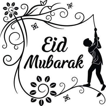 Eid Mubarak Silhouette Art Design with Mosque