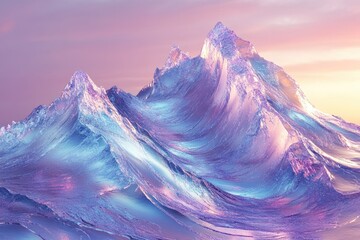 Aufkleber - Dreamlike, iridescent mountains bathed in soft, pastel sunset light.