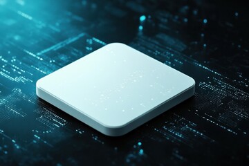 Aufkleber - Centered white computer icon on an abstract digital background with numbers and codes, symbolizing innovation and data processing techniques in technology
