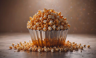 Aufkleber - Cup of popcorn is piled on top of itself. The popcorn is in different colors, including white and brown. The image has a playful and fun mood, as it is a creative way to display popcorn