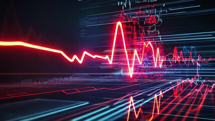 Poster - Light trails and cardiograph waves create a dynamic visual on a dark background, cardiograph and light trails on black background