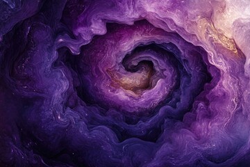 Poster - Abstract swirling vortex of purple and gold, resembling a cosmic nebula or galaxy.