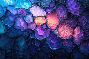 Fototapete - Abstract artwork showcasing vibrant, multicolored, organic shapes resembling cells or gemstones.