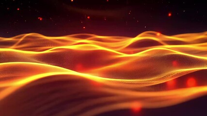 Poster - Bright particles create mesmerizing waves of sound and music motion in a vibrant landscape, Wave of bright particles, sound and music motion visualization