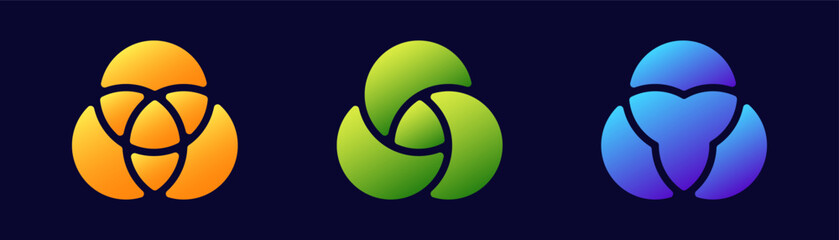 Poster - These are three abstract logos featuring smooth curves, each in vibrant yellow, green, and blue colors.