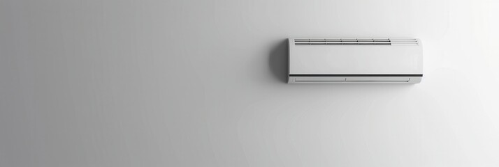 Poster - Simple and clean air conditioner mounted on white wall for installation guidance and promotional use