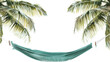 © Milena - Empty hammock hanging between two palm trees on transparent background