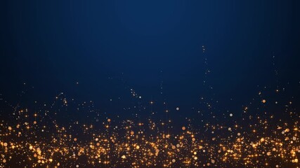 abstract dark blue and golden motion background with gold glitter shiny stars and bokeh lights and particles trail , holiday christmas new year social media template	