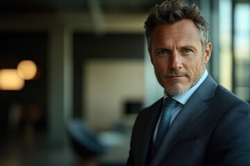 Poster - Confident mature businessman in a suit, serious expression, professional portrait.