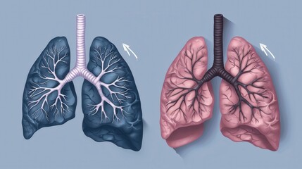 Poster - Comparison of smokers lungs versus healthy lungs in a detailed medical illustration for educational purposes
