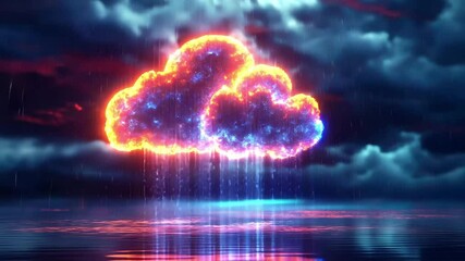 Poster - Dynamic weather cloud icon with various weather conditions illuminated in a dramatic sky, Weather Cloud icon with different weather conditions are revealing