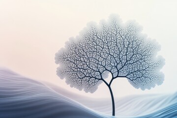 Poster - This abstract image features a delicate silhouette of a tree set against soft waves, evoking a sense of tranquility and elegance. Perfect for artistic designs.