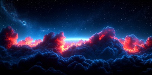 Wall Mural - a dark blue watercolor galaxy background featuring stars and nebulae, with a blue gradient watercolo