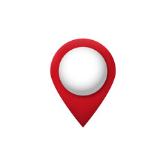 Poster - Bright red map pin icon with a distinct white circular center, used for marking locations on maps.