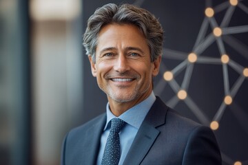 Poster - A smiling middle-aged businessman in a suit, exuding confidence and success.