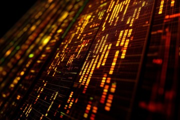 Poster - Abstract Data Visualization with Bright Orange and Yellow Patterns on a Dark Background