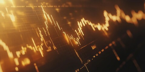 Poster - Dynamic Financial Data Visualization with Abstract Graph Lines and Golden Glow Effects
