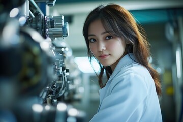 Poster - A young woman, possibly an engineer or scientist, looks over her shoulder in a high-tech industrial setting.
