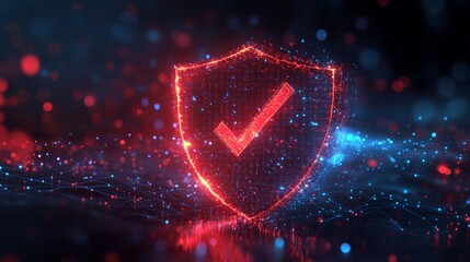 Poster - a vibrant digital shield symbol featuring a tick mark, representing security and assurance. the desi