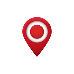 Poster - Glossy red location pin icon featuring a circular target design in the center. simple and bold style.