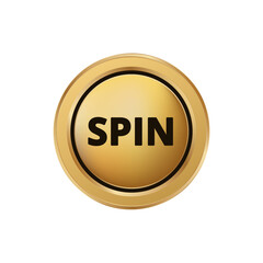 Poster - Round golden button with the word spin in bold black letters, perfect for gaming interfaces.