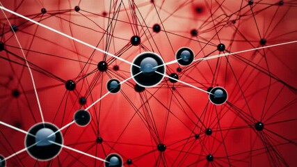 Poster - Network of connections illustrating data processing over red spots in a dynamic visualization, network of connections over red spots and data processing