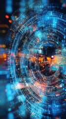 Poster - Futuristic Abstract Digital Technology Visualization with Glowing Circular Patterns and Lights