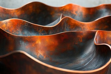 Aufkleber - Abstract copper sculpture with wavy, organic forms and a dark, aged patina.