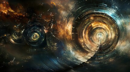 Poster - Futuristic abstract landscape with vibrant colors and intricate patterns