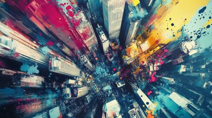 Poster - Dynamic Abstract Cityscape with Explosive Colors and Vivid Energy Depicting Urban Motion