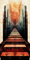 Poster - Symmetrical Abstract Architectural Pathway with Vibrant Geometric Design