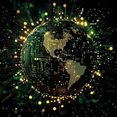 Poster - A captivating digital globe illuminated by luminous data connections, representing a high-tech view of the world. Perfect for tech-focused projects.