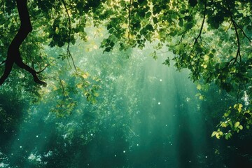 Poster - Sunlight streams through lush green canopy, creating ethereal forest scene.