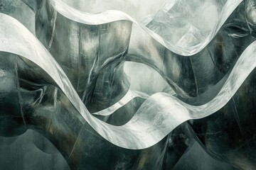 Aufkleber - Abstract metallic sculpture with flowing, wave-like forms creating a visually captivating design.