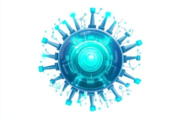 Poster - a mesmerizing futuristic digital sphere featuring glowing blue patterns and intricate circuit design