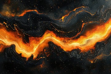 Poster - Abstract cosmic artwork depicting a fiery river flowing through a dark, starry expanse.