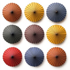 Poster - Row of umbrellas with different colors and sizes. The umbrellas are arranged in a circle