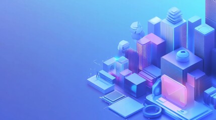 Poster - Abstract Digital Cityscape Featuring Colorful Buildings and Futuristic Architecture Elements