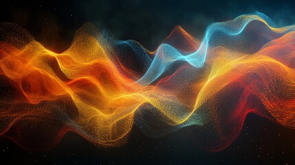 Poster - Dynamic and Colorful Abstract Waveforms with Glowing Particles against a Dark Cosmic Background