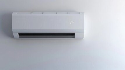 Poster - Clean and simple air conditioner mounted on a white wall, ideal for installation guides and promotional materials for cooling systems