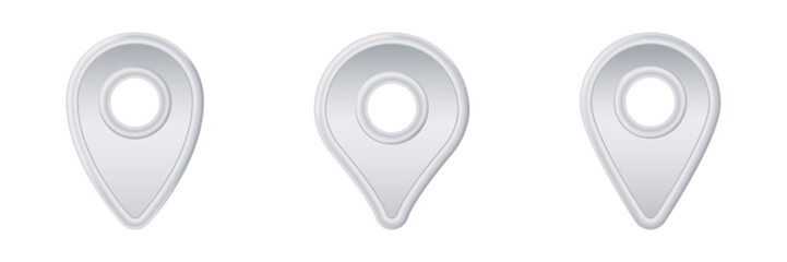 Poster - Three identical silver location pins featuring a shiny metallic finish and circular cutout in center.