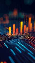 Poster - this image showcases an abstract digital visualization featuring colorful bars and flowing lines. pe