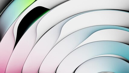 Poster - 3d render of an motion of a abstract fluid shapes in soft color gradient. Animation on refracting bubbles in a ribbed glass effect. HD seamless looped video.