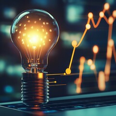 Poster - Illuminated Light Bulb Symbolizing Innovative Ideas and Business Growth Against Data Graph Background