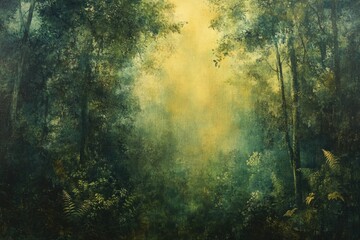 Poster - A sunlit path through a mystical, verdant forest, evokes peace and tranquility.
