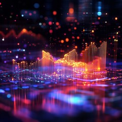 Poster - Abstract Digital Data Visualization with Colorful Graphs and Trends in a High-Tech Environment